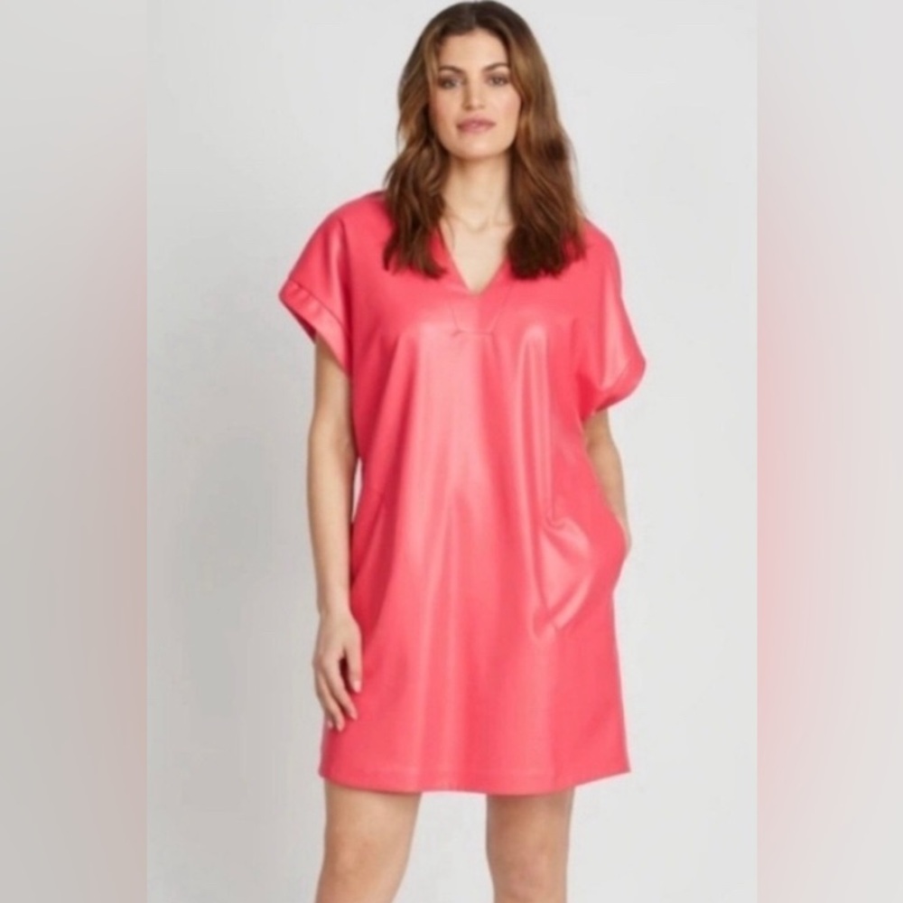 Badgley mischka women’s V-Neck Short Sleeve light pink Dress size L